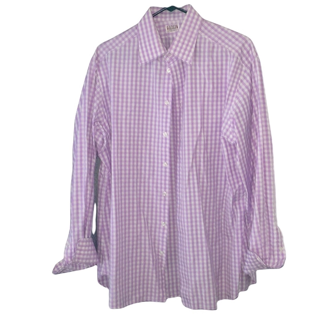 Geneva NY Lilac Lavender Gingham Plaid Button Down Shirt Size Large